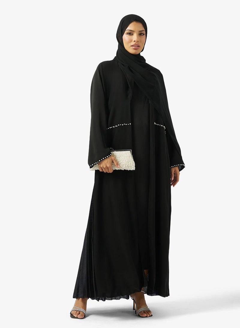 هيا كلوزيت عباية سوداء بتفاصيل طيات مع شيلة - Image 2